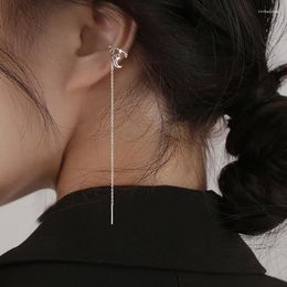 Backs oorbellen 1 st Star Moon Ear Clip Fake Piercing For Women Kpop Style Silver Color Tassel Long Line Sieraden Trendy 2024 Gift EF166
