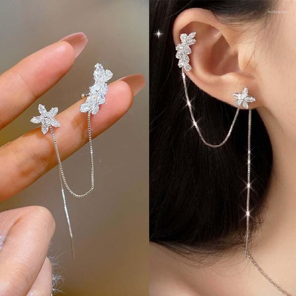 Dos boucles d'oreilles 1Pc à la mode Clip mode personnalité Zircon oreille longue cristal fleur gland manchettes bijoux cadeaux