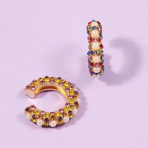 Boucles d'oreilles à dos en strass multicolores pour femmes, 1 pièce, Clips d'oreille Vintage, manchette perale CZ, sans perçage, bijoux en cristal en forme de C
