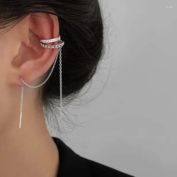 Boucles d'oreilles à dos Double couche en forme de C, 1 pièce, manchette d'oreille longue avec strass, Piercing, bijoux tendance pour femmes, 2023