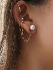Boucles d'oreilles à dos style bohème pour femmes, 1 pièce, Clip d'oreille Simple en perles, longue chaîne à pampilles Y2K, bijoux de manchette