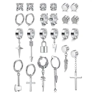 Boucles d'oreilles à dos 2-24 pièces, faux Clip en acier inoxydable argenté sur chaîne croisée, cerceau Huggie Non percé pour hommes et femmes