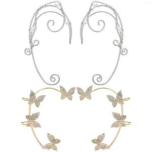 Dos Boucles D'oreilles 2 Paires Papillon Clip Sur Elfe Oreille Manchette Bijoux Clips Décorations Pour Femmes Dames Oreilles