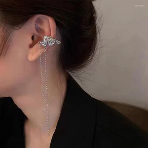 Boucles d'oreilles à dos 2022 tendance couleur argent métal papillon frange chaîne oreille os clip boucle d'oreille non percée manchette pour femmes fille bijoux esthétiques