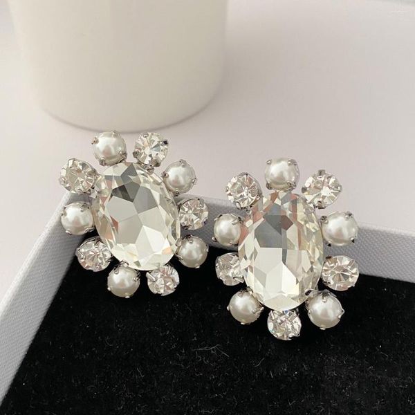 Dos Boucles D'oreilles 2022AR Européenne Et Américaine Bijoux De Mode Taille Ovale Cristal Diamant Perle Boucle D'oreille Pour Les Femmes Cadeau D'anniversaire