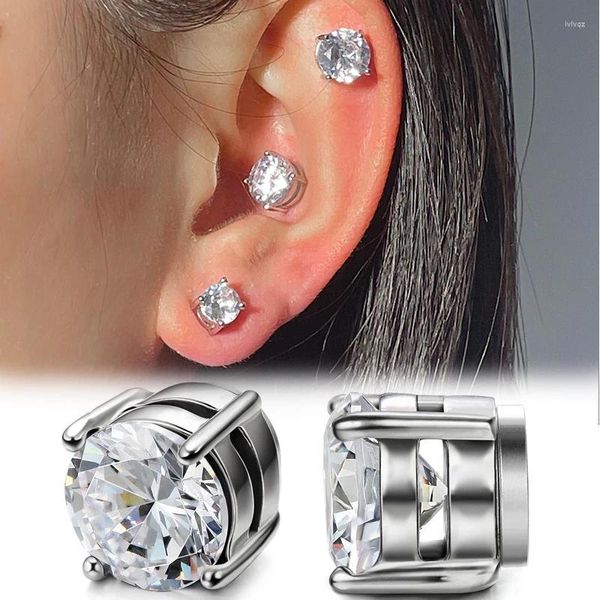 Boucles d'oreilles à dos magnétique en cristal 2023, clou d'oreille puissant pour femmes et hommes, Clip en Zircon, Punk, sans trou, aimant, Non Piercing, bijoux cadeau