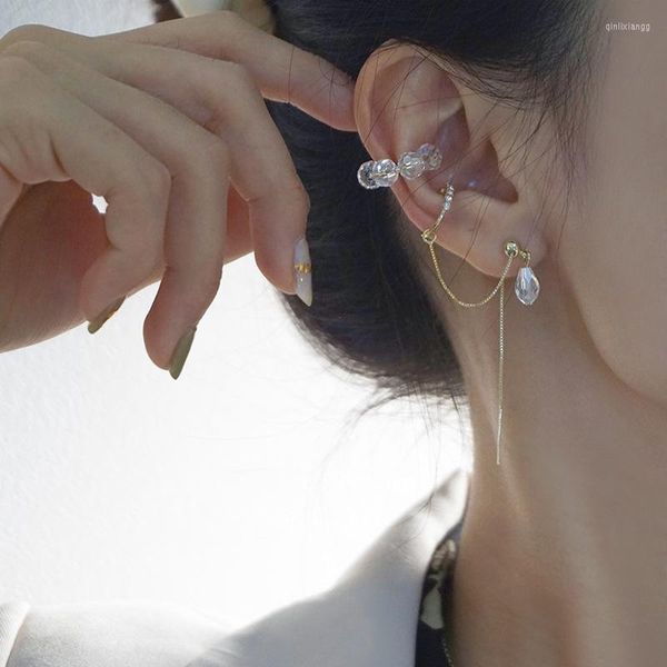 Dos Boucles D'oreilles 2023 Mode Tempérament Cristal Perlé Transparent Une Pièce Oreille Os Clip Ligne Bijoux Pour Femmes En Gros.