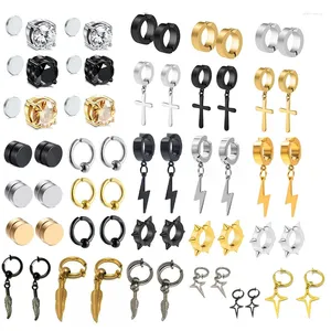 Backs Oorbellen 2024 Roestvrij Staal Niet-Piercing Magnetische Unisex CZ Magneet Oor Clip Op Voor Vrouwen Mannen Punk Hip hop Oorbel Set