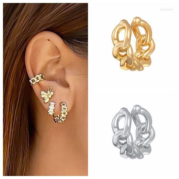 Dos Boucles D'oreilles 24k Or Plaqué Argent Clip En Métal Pour Les Femmes Simple Faux Piercing Oreille Clips Manchette Bijoux En Gros