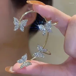 Boucles d'oreilles papillon pour femmes, 2 pièces, Clips d'oreille sans Piercing, strass scintillants, Clip de manchette, couleur or argent, bijoux de mariage