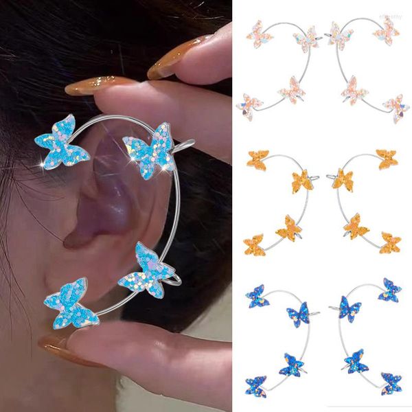 Pendientes traseros 2 uds Clip de oreja de mariposa luminosa de lentejuelas colgante personalizado para Clips que brillan en la oscuridad sin Piercing