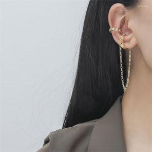 Boucles d'oreilles à dos 2 pièces/ensemble, Clip de Cartilage d'oreille Non percé pour femmes, manchette en métal Simple longue chaîne à pampilles en strass
