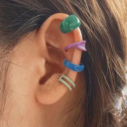 Boucles d'oreilles à dos 4 pièces 2024 tendance colorée goutte à goutte d'huile en métal géométrique en forme de C pince d'oreille en cuivre pour femmes filles bijoux esthétiques