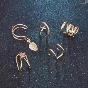 Dos boucles d'oreilles 5/7 pièces mode couleur or oreille manchettes feuille Clip pour femmes grimpeurs pas de Piercing faux Cartilage boucle d'oreille accessoires cadeau