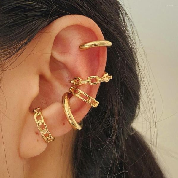 Pendientes traseros 5 unids/set Charm Chain Ear Cuff geométricos Clips de cartílago no perforados para mujeres joyería Punk