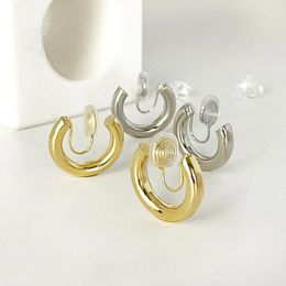 Backs oorbellen 925 Silvertate Big Circle Cuff Non-Piercing Ear Clip Earring For Women Girls Party Sieraden Geschenken E2211