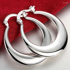 Backs oorbellen 925 Sterling Silver Circle Smooth Big Hoop For Women Wedding Engagement Sieraden