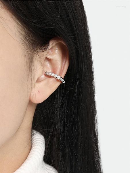 Pendientes traseros de Plata de Ley 925, orejera con personalidad, Cuentas de concha irregulares, Clip de textura sin agujero, temperamento Simple para mujer Je