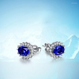 Backs oorbellen 925 Sterling Silver Ladies Blue Sapphires Snowflake Clip-on Diana Wedding Jewelry Fine