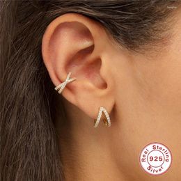 Pendientes Pendientes Ayudador de la oreja cruzada No perforada para mujeres 925 STERLING SIGLE MICRO PAVE CZ Clip pequeño en la joya del cartílago 1 PC