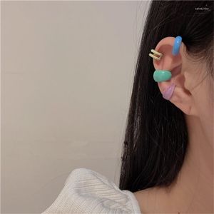 Pendientes traseros AOMU Corea Color caramelo esmalte geométrico redondo oreja manguito apilable Simple en forma de C Clip para mujer joyería de boda