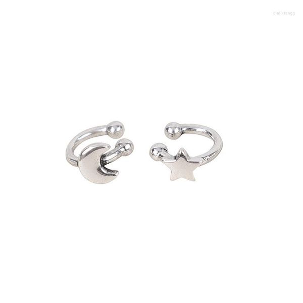 Pendientes traseros Llegada Estrella asimétrica y luna Clip decorativo para mujer Chaqueta de plata de ley 925 verdadera