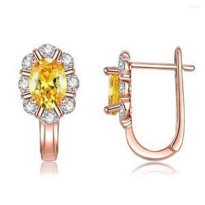 Pendientes traseros llegada Clip de Color oro rosa para mujer boda topacio ovalado Austria cristal joyería venta al por mayor gota romántica