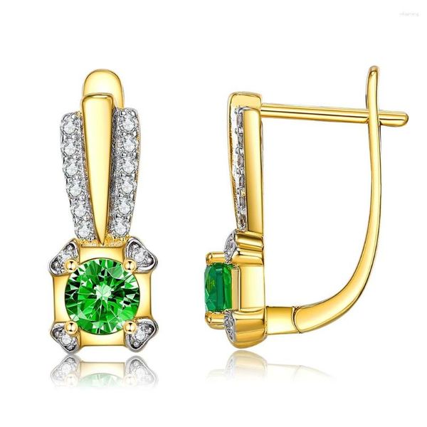 Dos boucles d'oreilles arrivée or jaune couleur Clip pour femmes mariage rond émeraude cristal autrichien bijoux en gros goutte