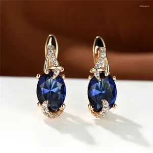 Boucles d'oreilles Big Blue Stone Clip Clip Clip Vintage Gold Couleur de mariage Bijoux pour les femmes