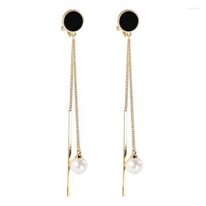 Orecchini sul retro Design rotondo nero con orecchini a clip a catena lunga Nessun foro trafitto per ragazze Gioielli per feste di matrimonio Regalo bijoux