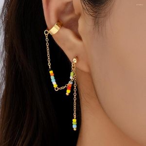 Boucles d'oreilles à dos bohémien, perles de rocaille colorées, chaîne, manchette d'oreille, Clip Non perçant pour femmes, faux Cartilage, tendance