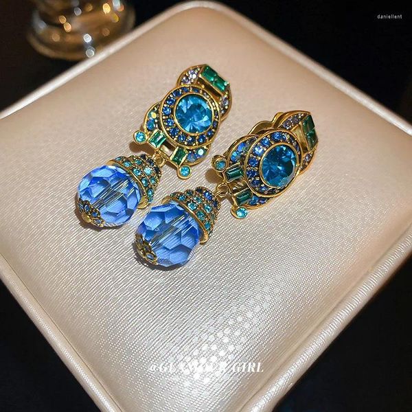 Pendientes traseros bohemios de cristal azul, Clip Vintage para hueso del oído, diamantes de imitación de Color océano, Clips innecesarios sin agujeros para mujer