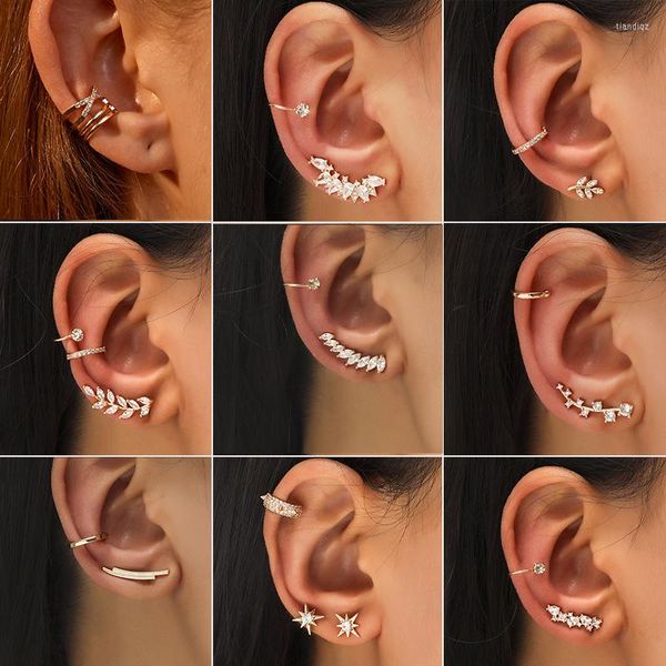 Espalda Pendientes Boho Cartílago Concha Falso Sin Piercing Cuff Pendiente Earcuff Wrap Rock No Mujeres Crystal Clip Ear 2023 J