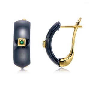 Boucles d'oreilles Backs Boseok Emerald And Black Ceramic 18k Yellow Gold Over Sterling Silver 0.04ctw