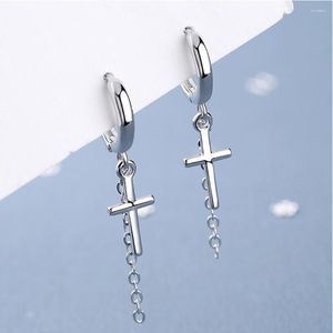 Dos boucles d'oreilles Buyee femmes croix boucle d'oreille excellente 925 en argent Sterling longue balancent pour fille femme Gilr mode chaîne bijoux