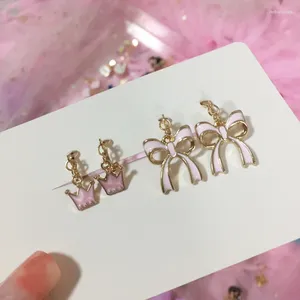 Backs Boucles de boucles Clip de dessin animé sur No Perced for Girls pour les filles Fête d'anniversaire Fashion Pink Crown Bowknot Cuff Korea Style Ear