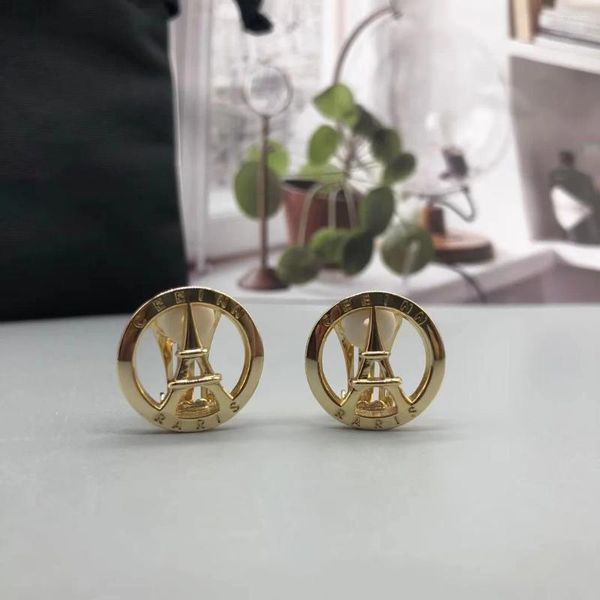 Pendientes de backs Ce Paris Eiffel Tower Ronda Clip Round Metal Fashion Fashion's Inusual Accesorios de lujo Joyería de lujo