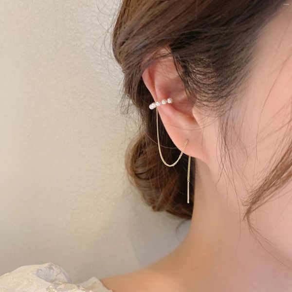 Boucles d'oreilles à dos avec chaîne à Clip pour femmes, aiguille S925, tendance, ligne d'oreille en perles, oreilles d'elfe, bijoux de manchette, 2024