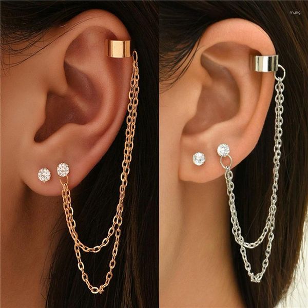 Boucles d'oreilles à dos chaîne longue pampille, Piercing, manchette d'oreille, Clip pour femmes, bijoux en argent simples assortis avec tout, 2023