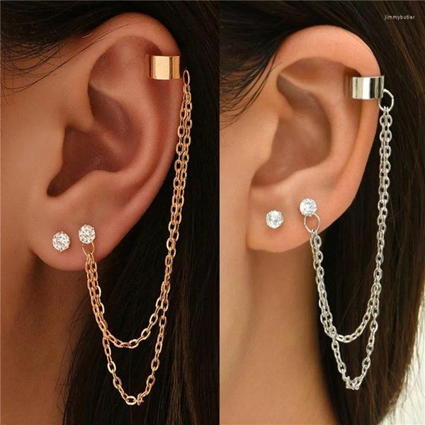 Dos boucles d'oreilles chaîne longue gland Piercing boucle d'oreille oreille manchette femmes Clip Simple tout-Match bijoux
