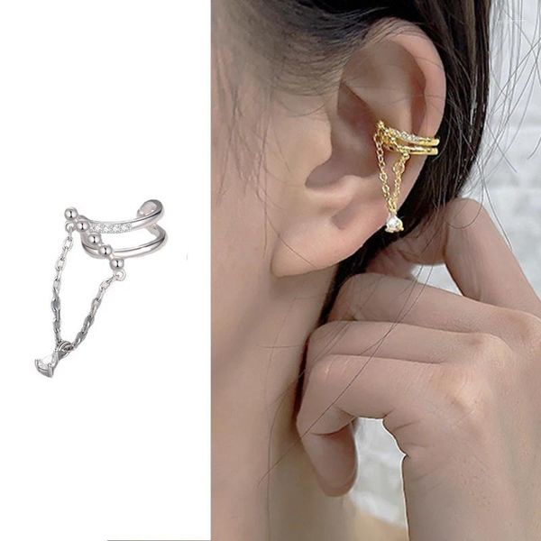 Pendientes traseros cadena colgante de circonio Clip oreja para mujer Color dorado falso Piercing cartílago joyería de moda regalos al por mayor KDE026