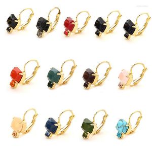 Dos Boucles D'oreilles Charme De Mode Or Bijoux Classique Femmes Mignon Cadeau Rectangle Multi Couleur Tranché Pierre Clip Griffe Strass Français