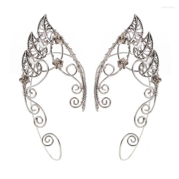 Backs Boucles d'oreilles Chic Winding Elf Ear Cuffs With Flower Pearls Leaves Wing Sleeve Wrap Sans Perforation Earcuff Bijoux
