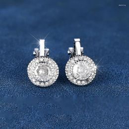Backs Oorbellen Classic Round Cut 8mm Zirconia Crystal Clip On Stud Luxe Non Pieced Voor Vrouwen Wedding Party Sieraden