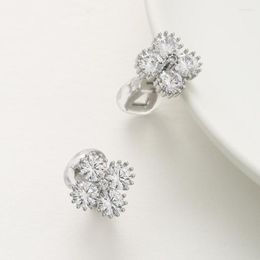 Boucles d'oreilles classiques en argent porte-bonheur, zircone, Clip sur trèfle à quatre feuilles sans Piercing, cadeau pour femmes, bijoux fins, 2023