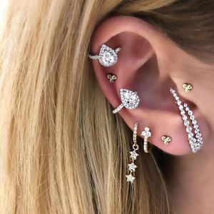 Dos Boucles D'oreilles Clip-on Vis Dos 1 Pièce Or Blanc Couleur Larme Zircon Cubique Cz Aucun Piercing Oreille Manchette Clip Sur Boucle D'oreille Pour Les Femmes