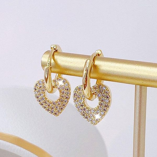 Pendientes traseros con Clip en la parte posterior, lindo corazón minimalista, romántico, elegante, apertura, Color dorado, exquisito lujo, combina con todo, moda para mujer