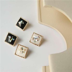 Backs oorbellen clip-on schroef terug Koreaanse vintage eenvoudige witte geometrische vierkante clip op retro zwarte stenen hars rhombisch oor zonder