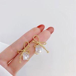 Dos Boucles D'oreilles Clip-on Vis Dos Femmes Boucle D'oreille Faire Des Charmes Bowknot Tempérament Carré Diamant Zircon Doux Fille Quotidien Féminin