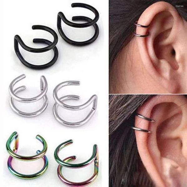 Dos boucles d'oreilles Clip sur boucle d'oreille Tragus en forme de C Double anneau oreille lèvre manchette nez faux Piercing corps bijoux